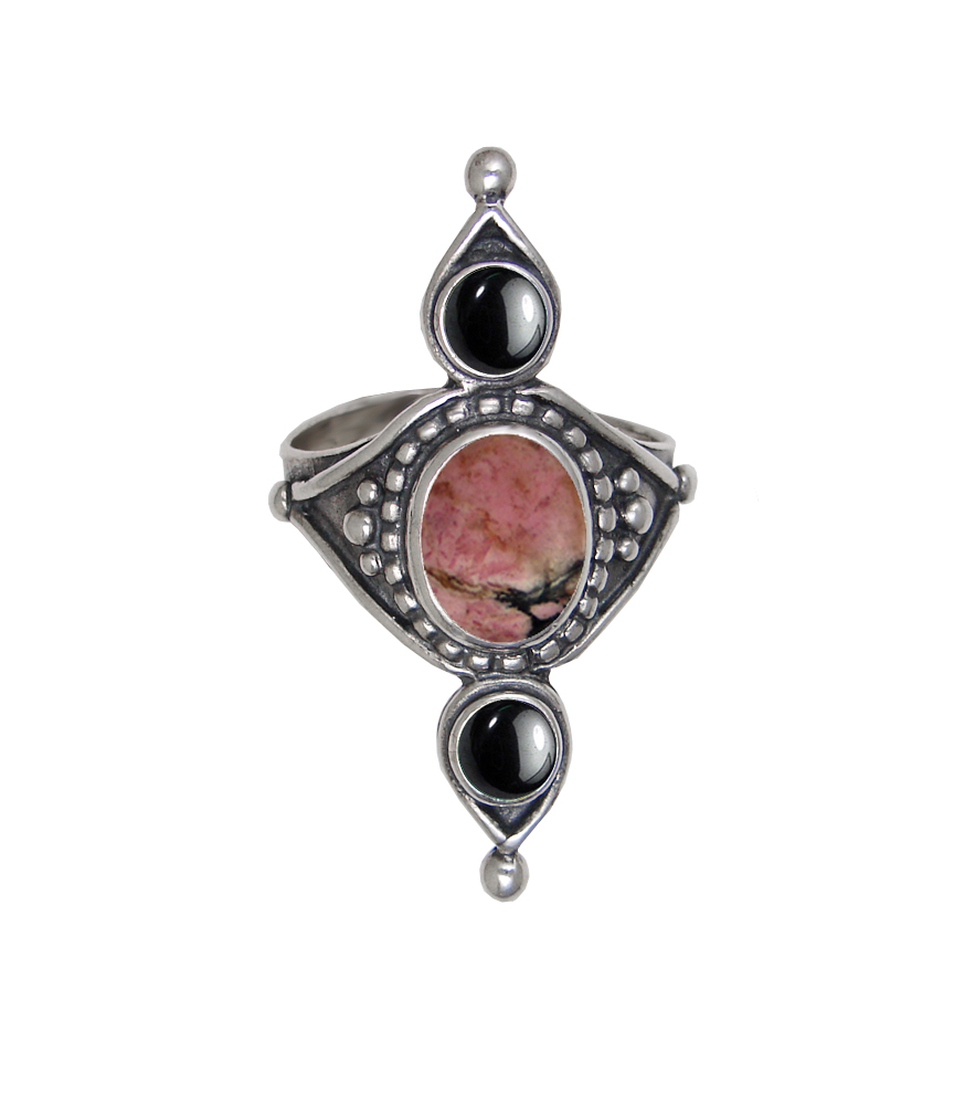Sterling Silver Royal Ring With Rhodonite And Hematite Size 9